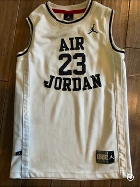 Jordan White Mesh Basketball Jersey with Black and Red Trim